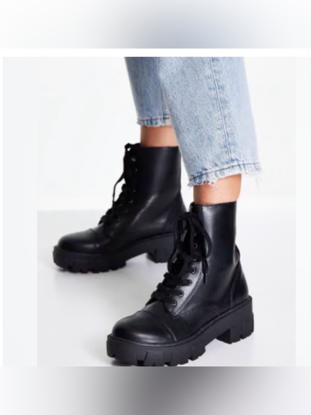 Kids Black Lace-Up Chunky Lug Boots